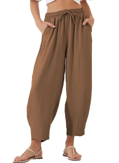 Women Fashion Casual Autumn Solid Color High Waist Loose Pants