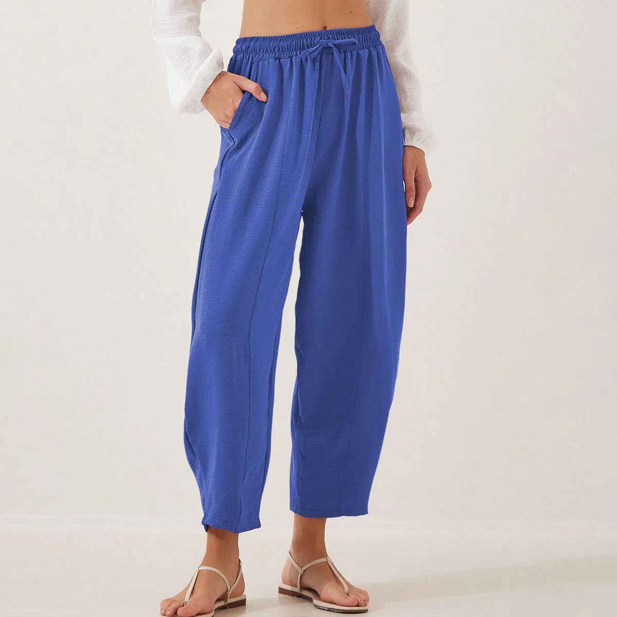 Women Fashion Casual Autumn Solid Color High Waist Loose Pants