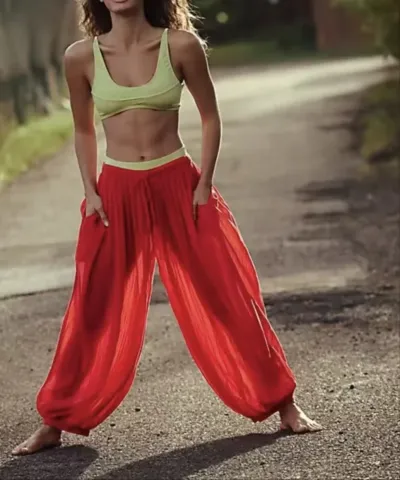 Women Fashion Casual Spring Solid Color Thin Lace-Up Lantern Pants