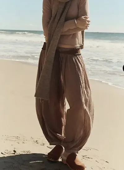 Women Fashion Casual Spring Solid Color Thin Lace-Up Lantern Pants