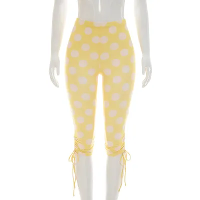 Women Fashion Casual Spring And Summer Polka Dot Print High Waist Elastic Drawstring Pants