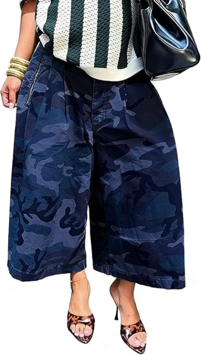 Women Fashion Casual Street Camouflage Loose Wide Leg Pants