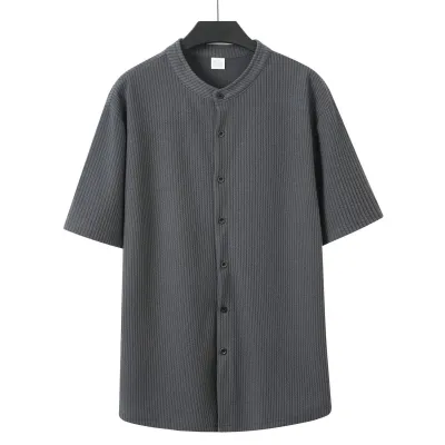 Men Fashion Casual Summer Solid Color Multi-Button Short-Sleeve Shirt