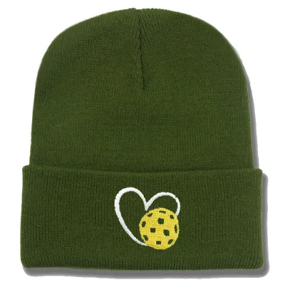 Fashion Casual Autumn Winter Warm Heart-Shaped Peak Ball Embroidered Knitted Beanie