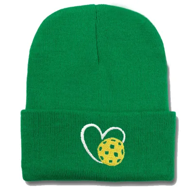 Fashion Casual Autumn Winter Warm Heart-Shaped Peak Ball Embroidered Knitted Beanie
