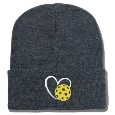 Fashion Casual Autumn Winter Warm Heart-Shaped Peak Ball Embroidered Knitted Beanie
