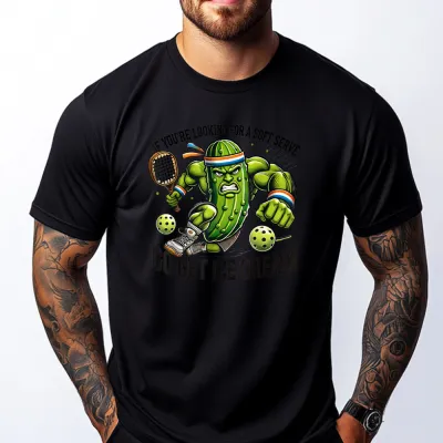 Men Fashion Casual Funny Pick Ball Graphic Printed Cotton Breathable Short-Sleeve T-Shirt
