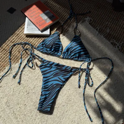 Women Fashion Sexy Zebra Printed Metal Accessories Bikini Swimsuit