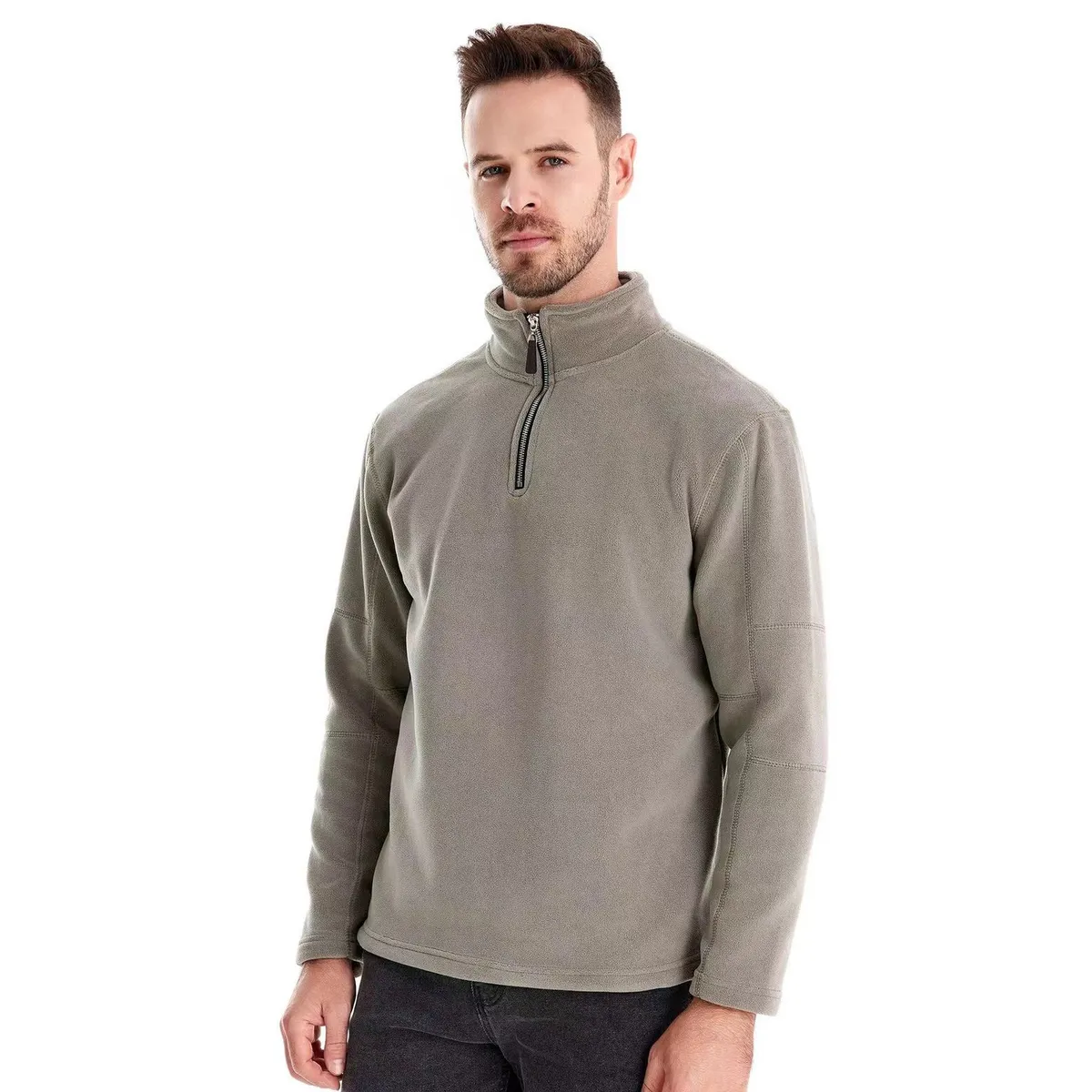Men's Fashion Casual Autumn Winter Fleece Zipper Stand Collar Long-Sleeve Sweatshirt