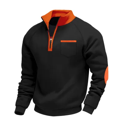 Men's Fashion Casual Autumn Velvet Warm Zipper Stand Collar Long-Sleeve Sweatshirt