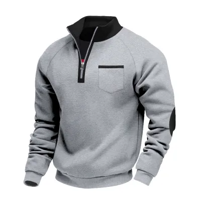 Men's Fashion Casual Autumn Velvet Warm Zipper Stand Collar Long-Sleeve Sweatshirt