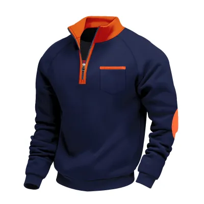 MenS Fashion Casual Autumn Velvet Warm Zipper Stand Collar Long-Sleeve Sweatshirt