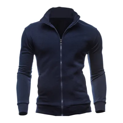 Men's Casual Stand-Up Collar Cardigan Long Sleeve Solid Color Sweatshirt