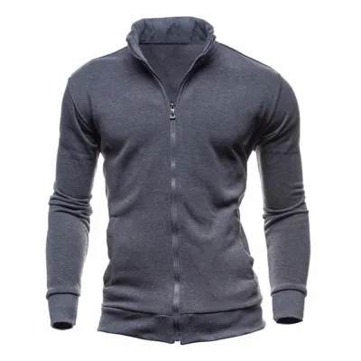Men's Casual Stand-Up Collar Cardigan Long Sleeve Solid Color Sweatshirt