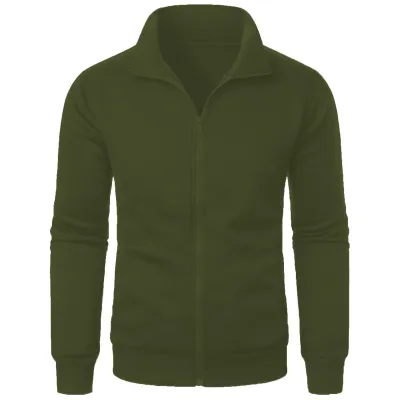 Men's Casual Stand-Up Collar Cardigan Long Sleeve Solid Color Sweatshirt