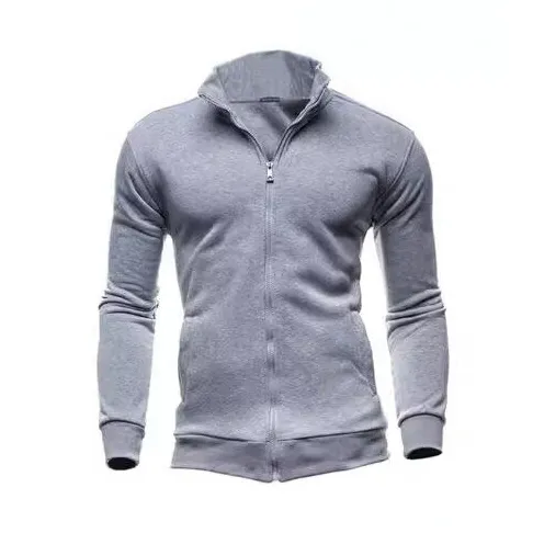 Men's Casual Stand-Up Collar Cardigan Long Sleeve Solid Color Sweatshirt
