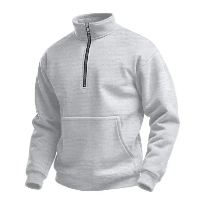MenS Fashion Casual Autumn Solid Color Waffle High Collar Half Zipper Long Sleeve Pocket Sweatshirt