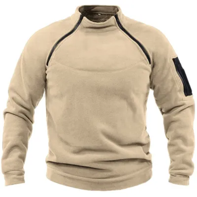 Men's Fashion Casual Autumn Winter Warm Stand Collar Fleece Zipper Long Sleeve Sweatshirt