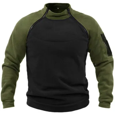 Men's Fashion Casual Autumn Winter Warm Stand Collar Fleece Zipper Long Sleeve Sweatshirt