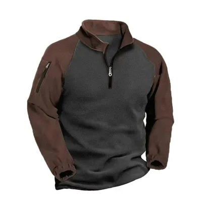 Men'S Fashion Casual Color Blocking Stand Collar Long Sleeve Zipper Thickened Sweatshirt