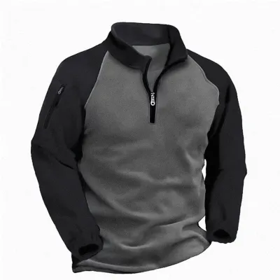 Men'S Fashion Casual Color Blocking Stand Collar Long Sleeve Zipper Thickened Sweatshirt