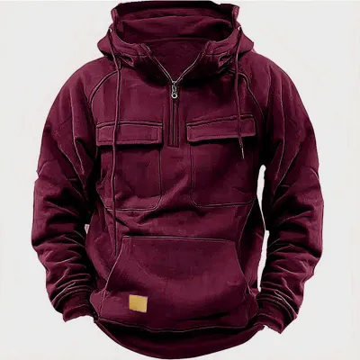 Men's Casual Solid Color Multi-Pocket Long Sleeve Hoodie Spring Autumn Winter
