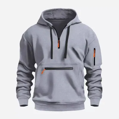 Men Casual Sporty Fleece-Lined Multi-Pocket Long-Sleeve Hoodies Turn-Down Collar