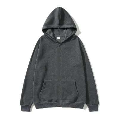 Men's Fashion Casual Autumn Winter Fleece Solid Color Zipper Long-Sleeve Loose Hoodies