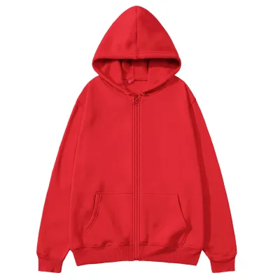 Men's Fashion Casual Autumn Winter Fleece Solid Color Zipper Long-Sleeve Loose Hoodies