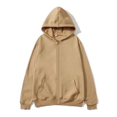 Men's Fashion Casual Autumn Winter Fleece Solid Color Zipper Long-Sleeve Loose Hoodies