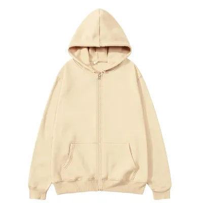 Men's Fashion Casual Autumn Winter Fleece Solid Color Zipper Long-Sleeve Loose Hoodies