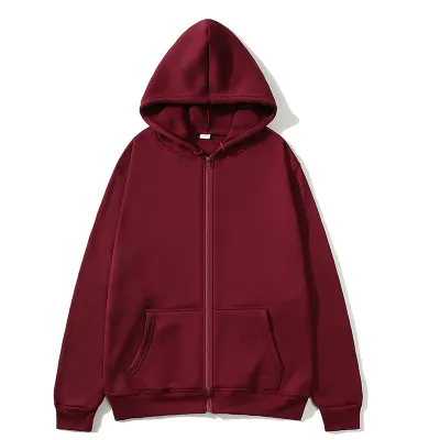 Men's Fashion Casual Autumn Winter Fleece Solid Color Zipper Long-Sleeve Loose Hoodies