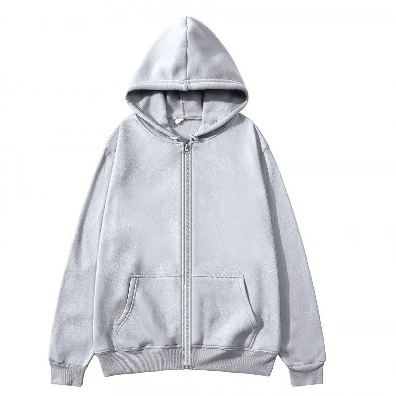 Men's Fashion Casual Autumn Winter Fleece Solid Color Zipper Long-Sleeve Loose Hoodies