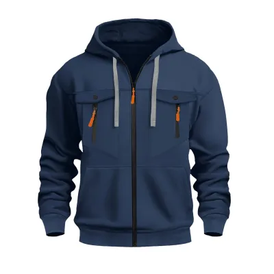 Men Fashion Casual Autumn And Winter Long-Sleeve Multi-Pocket Hoodies