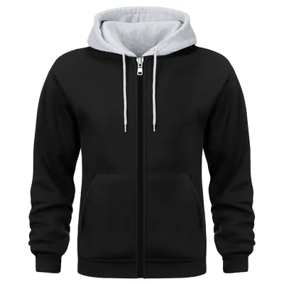 Men's Fashion Casual Autumn Solid Color Zipper Long Sleeve Fleece Hoodies Cardigan