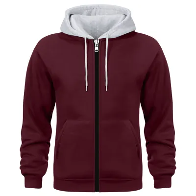 Men's Fashion Casual Autumn Solid Color Zipper Long Sleeve Fleece Hoodies Cardigan