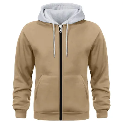 Men's Fashion Casual Autumn Solid Color Zipper Long Sleeve Fleece Hoodies Cardigan
