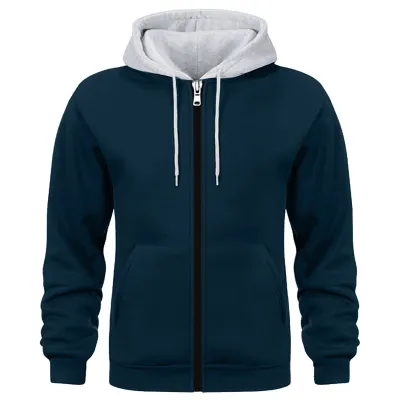 Men's Fashion Casual Autumn Solid Color Zipper Long Sleeve Fleece Hoodies Cardigan