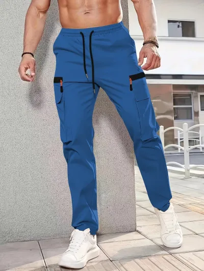 Men's Casual Straight Leg Work Pants with Multi Pockets Solid Color
