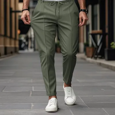 Men's Lightly Mature Casual Solid Color Cotton-Like Loose-Fitting Pants Mid-Waist