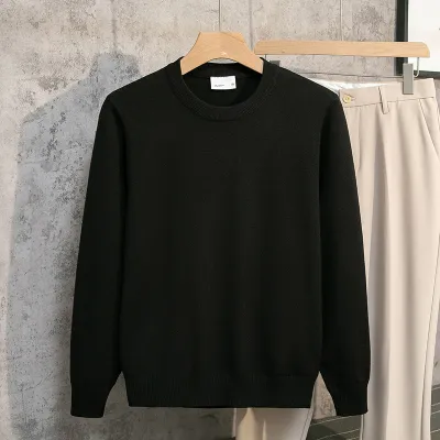 Men's Slim-Fit Long-Sleeve Knitted Sweater, Simple Solid Color Round Neck Pullover