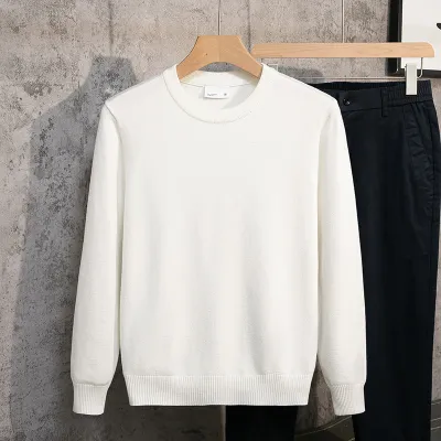 Men's Slim-Fit Long-Sleeve Knitted Sweater, Simple Solid Color Round Neck Pullover