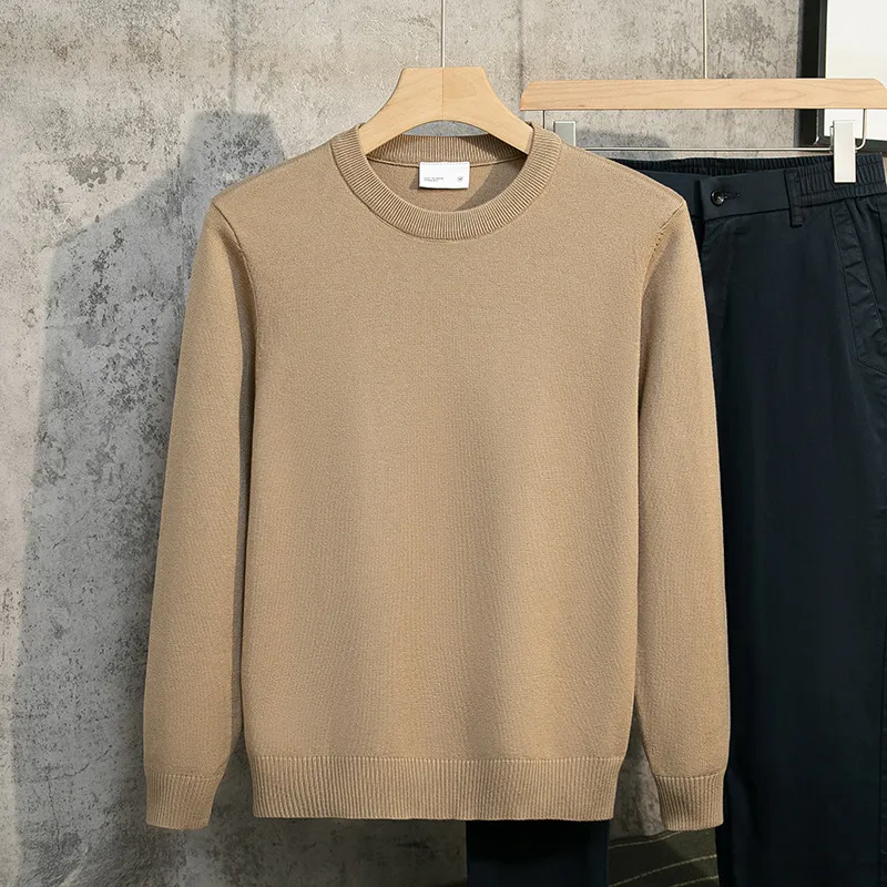 Men's Slim-Fit Long-Sleeve Knitted Sweater, Simple Solid Color Round Neck Pullover