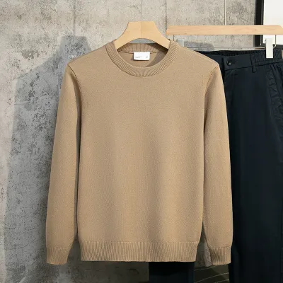 Men's Slim-Fit Long-Sleeve Knitted Sweater, Simple Solid Color Round Neck Pullover