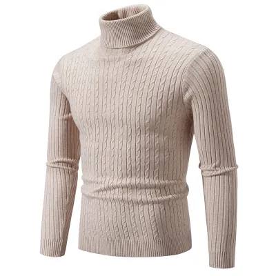 Men's Fashion Simple High Neck Long Sleeve Knitted Sweater for Autumn Winter