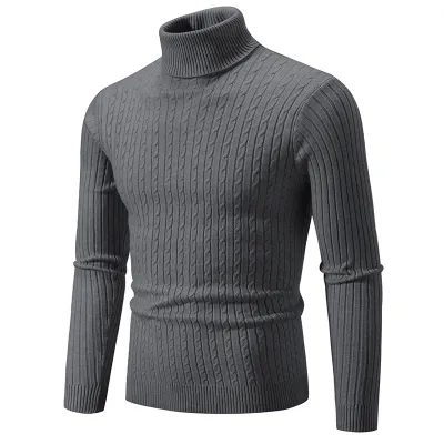 Men's Fashion Simple High Neck Long Sleeve Knitted Sweater for Autumn Winter