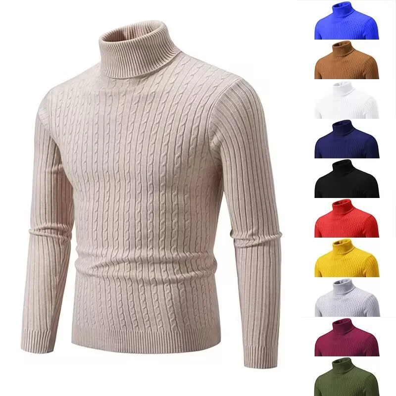 Men's Fashion Simple High Neck Long Sleeve Knitted Sweater for Autumn Winter