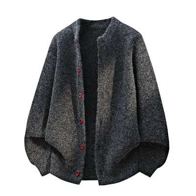 Men's Fashion Casual Knitted Cardigan Long Sleeve Round Neck Loose Fit Spring Autumn Cotton Polyester
