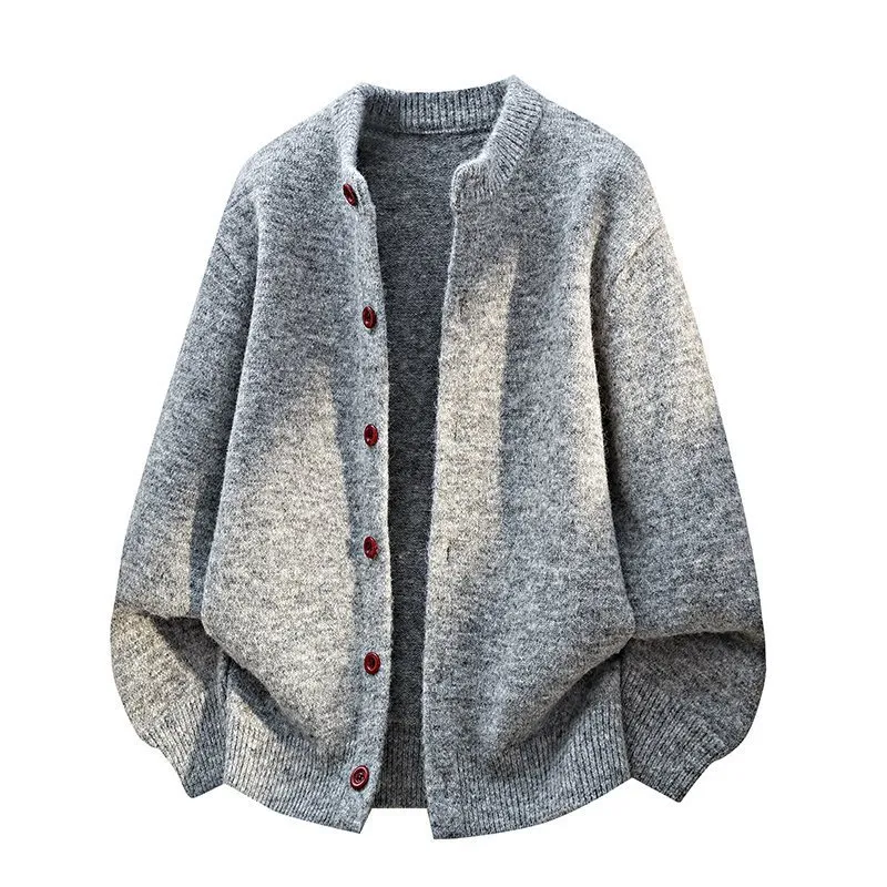Men's Fashion Casual Knitted Cardigan Long Sleeve Round Neck Loose Fit Spring Autumn Cotton Polyester