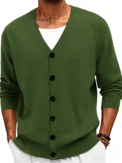 Men's Fashion Casual Spring Solid Color V-Neck Long-Sleeve Loose Knitted Cardigan Coat